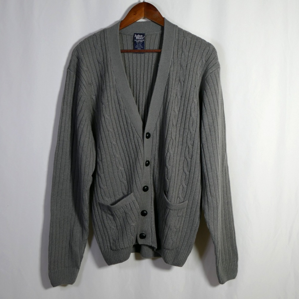 VTG John Blair Mens Cable Knit Grandpa Cardigan Size M Preppy Academia Fisherman